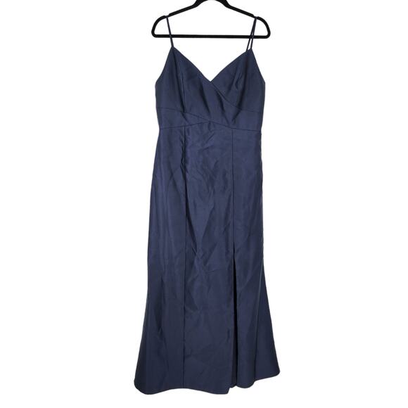 Alfred Sung D758 Sateen Twill V-Neck Bridesmaid Gown in Midnight Blue Size 16 - Picture 2 of 6